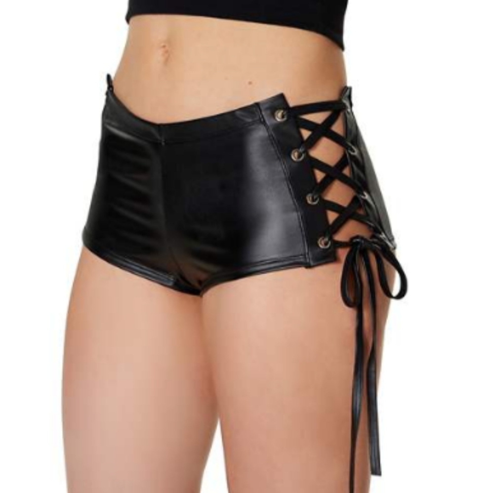 Side Lace Up Black Shorts Size L